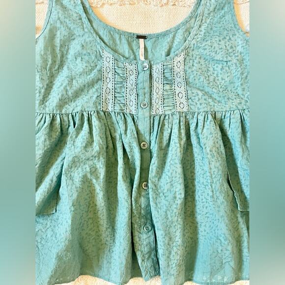 Free People Women's Pullover Tiered Layered Green Tank Top Boho Peasant medium - Picture 3 of 7
